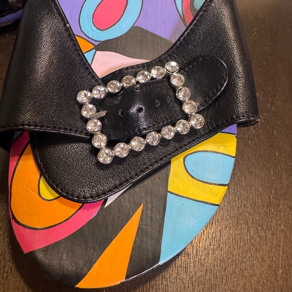 Boho Mystique Boutique Black Sandals with Vibrant Multicolor Pattern - Picture 10 of 10